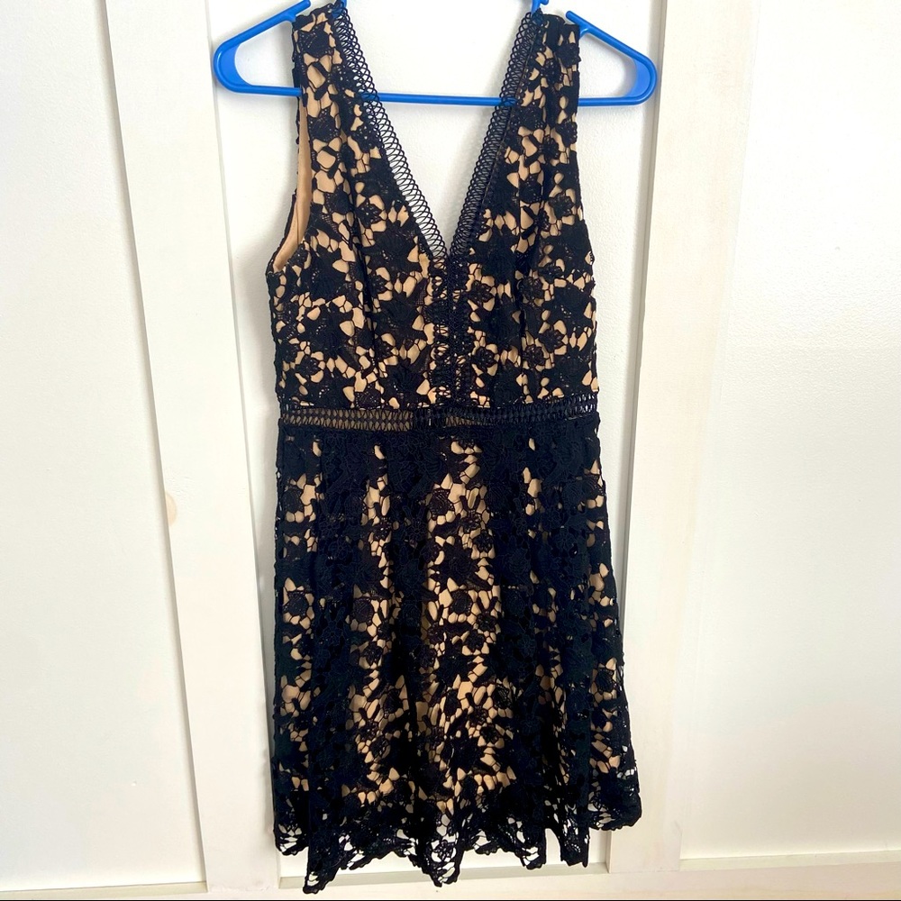 Black lace dress with tan undertone